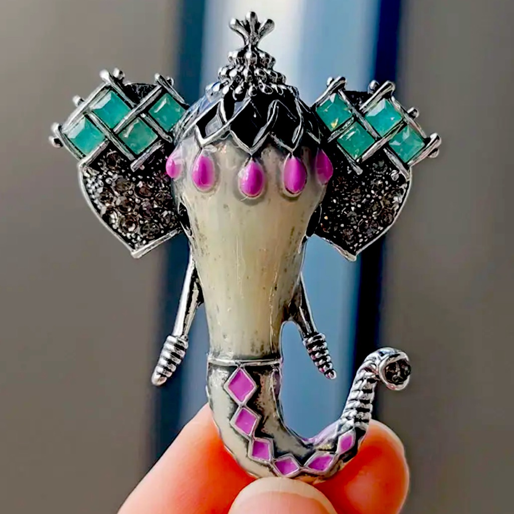 Silver And Multicolored Elephant Brooch Pendant Nwt